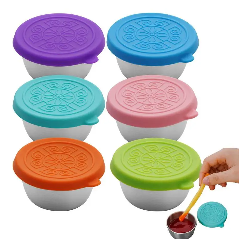 

Seasoning Containers 50ml Reusable Travel Containers With Lid 6x Stainless Steel Dipping Sauce Cups Food Storage For Travel