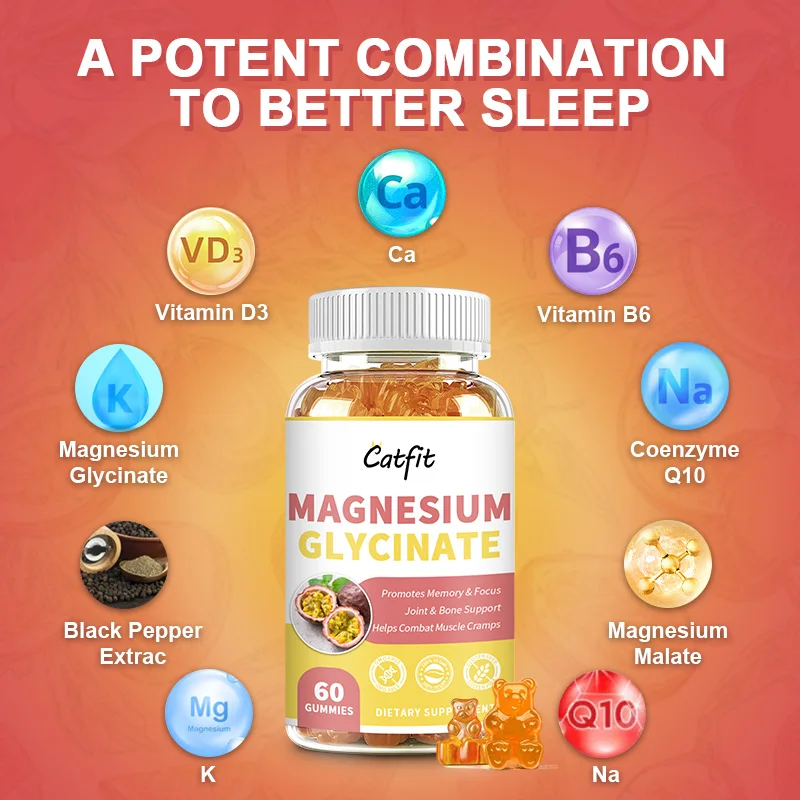 Catfit Magnesium Glycinate Gummies Bad Sleep&mood Poor Memory Improving Stress Relief Magnesium High Potency Poweful Absorption