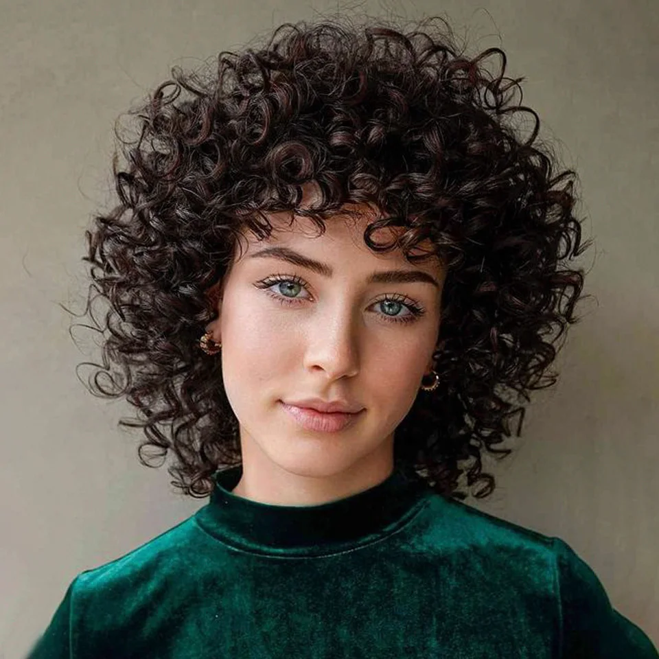 

Short Curly Bob Wig Human Hair Wigs For Women Brazilian Curly Human Hair Wig With Bangs Highlight Burgundy Jerry Curl Full Wig