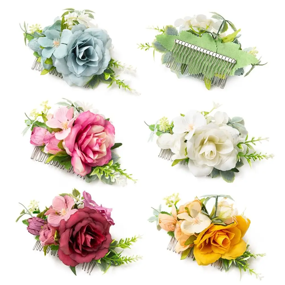Bridal Hair Combs Rustic Wedding Floral Women Stimulation Flower Leaf Hair Comb Hairpins Brides Wedding Elegant Hair Accessories