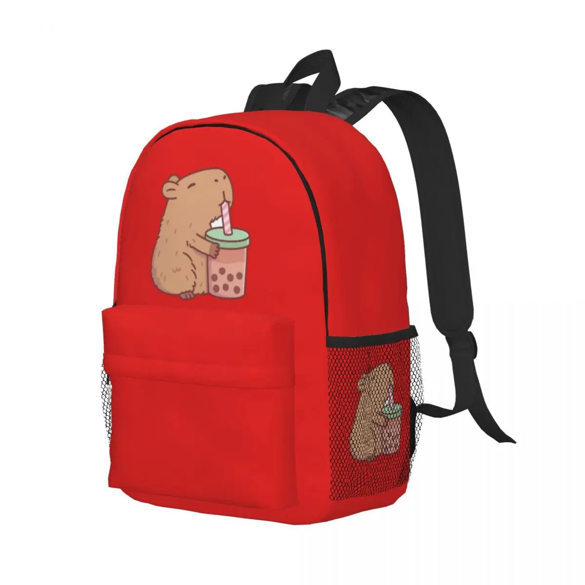 Cute Capybara Loves Bubble Tea Print Backpacks Boys Girls Bookbag Casual Children School Bags Laptop Rucksack Shoulder Bag