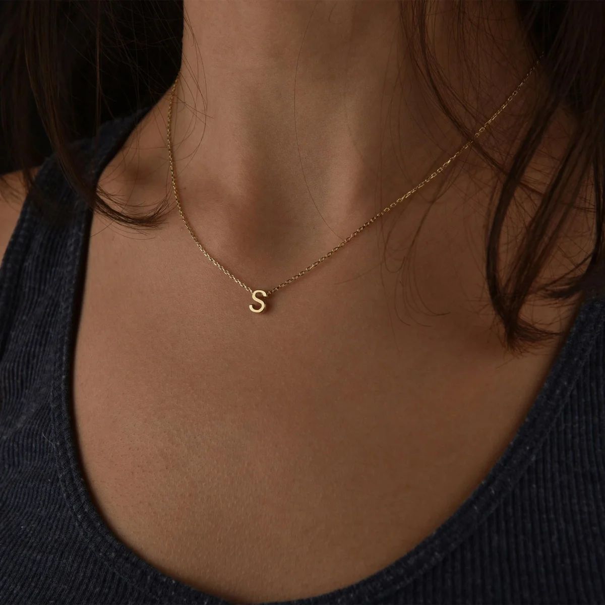 MHS.SUN Gold Color Tiny Initial Necklaces Cute Letters Single Name Choker Necklace For Women Alphabet Pendant Jewelry Gift