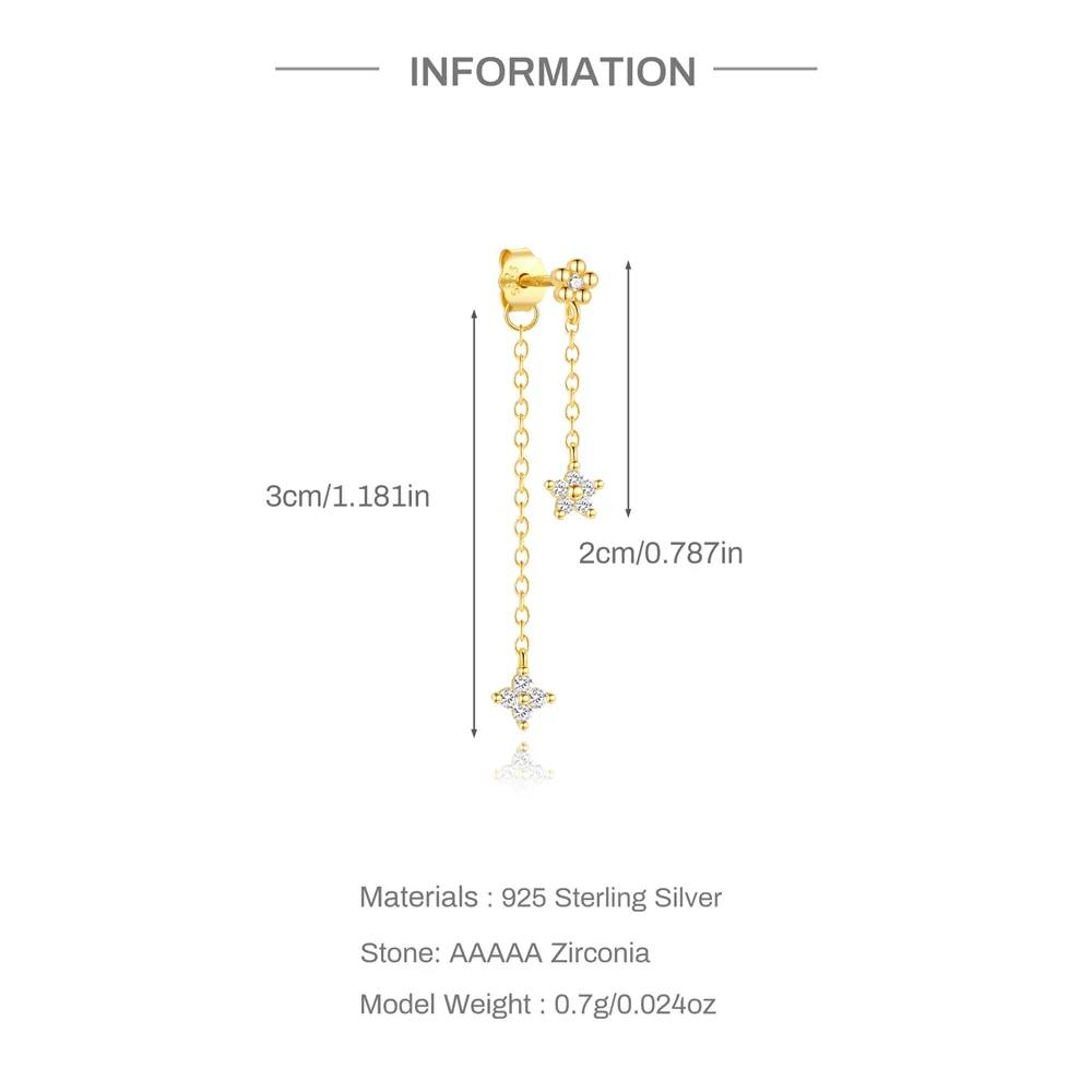 Aide 925 Sterling Silver 1pc Mini Zircon Tassel Long Chain Dangling Stud Earring For Women Minimalist Elegant Jewelry Party Gift