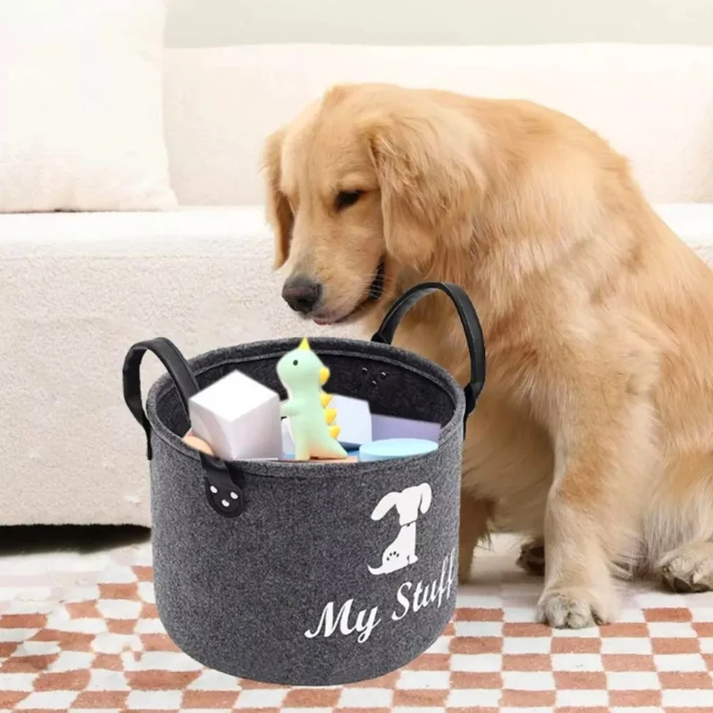 1PCS Dog Toy Felt Storage Basket Pet Supplies Felt Storage Basket Home Clothes Sundries Toy Storage Bucket