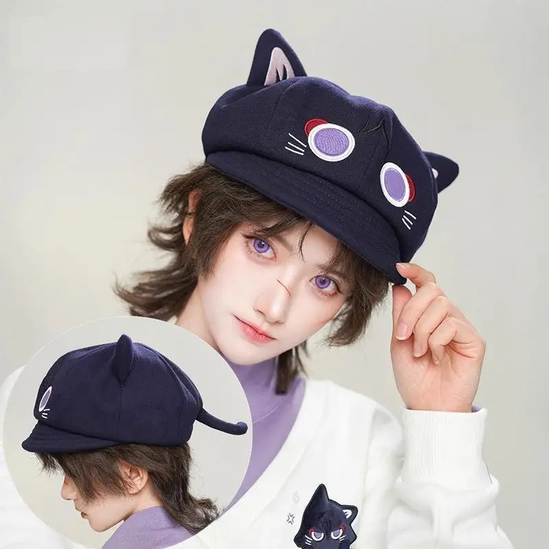 Women Game Impact Wanderer Cat Cosplay Beret Girls Anime Cute Cat Ear Octagonal Hats Women Caps Men Birthday Gifts