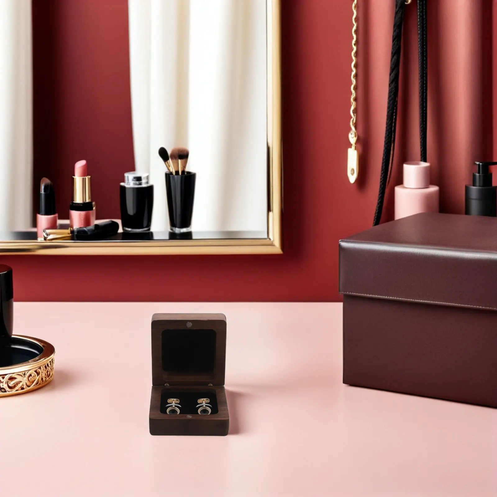 

Коробка для запонок из черного ореха, квадратный футляр для ювелирных украшений, держатель для галстук-зажимов, органайзер для колец, мужской аксессуар, дорожный органайзер