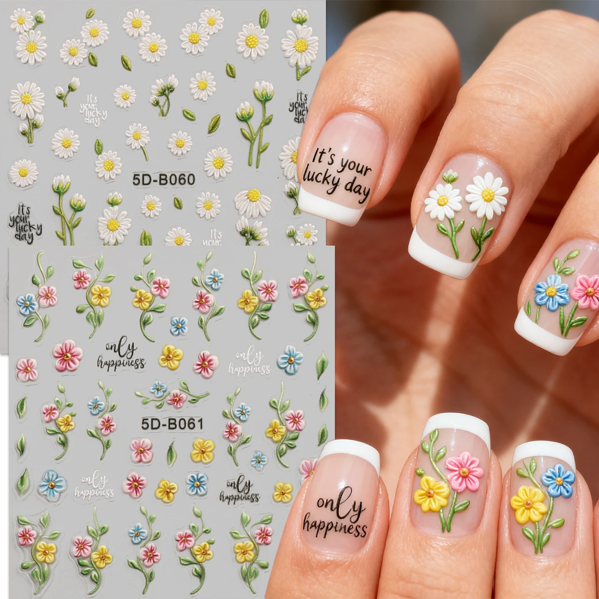 สติกเกอร์ตกแต่งเล็บลายดอกไม้สปริง 2 ชิ้น-สติกเกอร์ 5D ใช้งานง่ายสำหรับตกแต่งเล็บ, DIY, ของขวัญ, แต่งหน้าสำหรับงานปาร์ตี้, Y2K