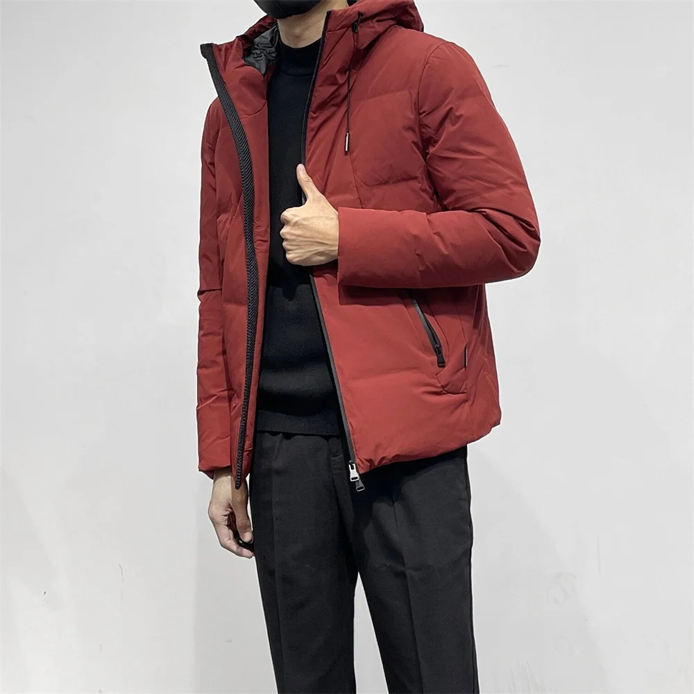 

High-End Windproof Hooded down Jaet Thi Warm White Du Feather Red Durable Outdoor Faion Urban Sle hine Waable