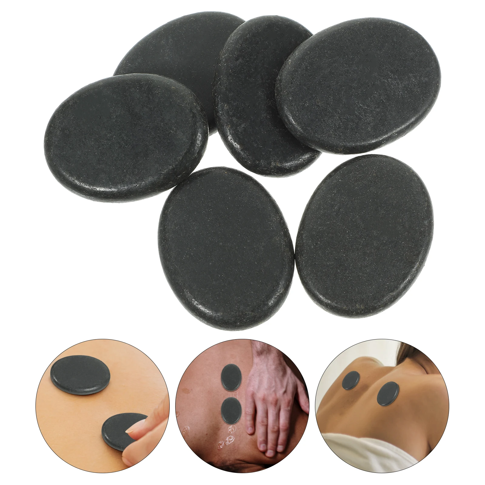 6pcs Volcanic Massage Stones Natural Spa Energy Stones For Body Therapy Black Hot Stone Smooth Care Relaxation Tools