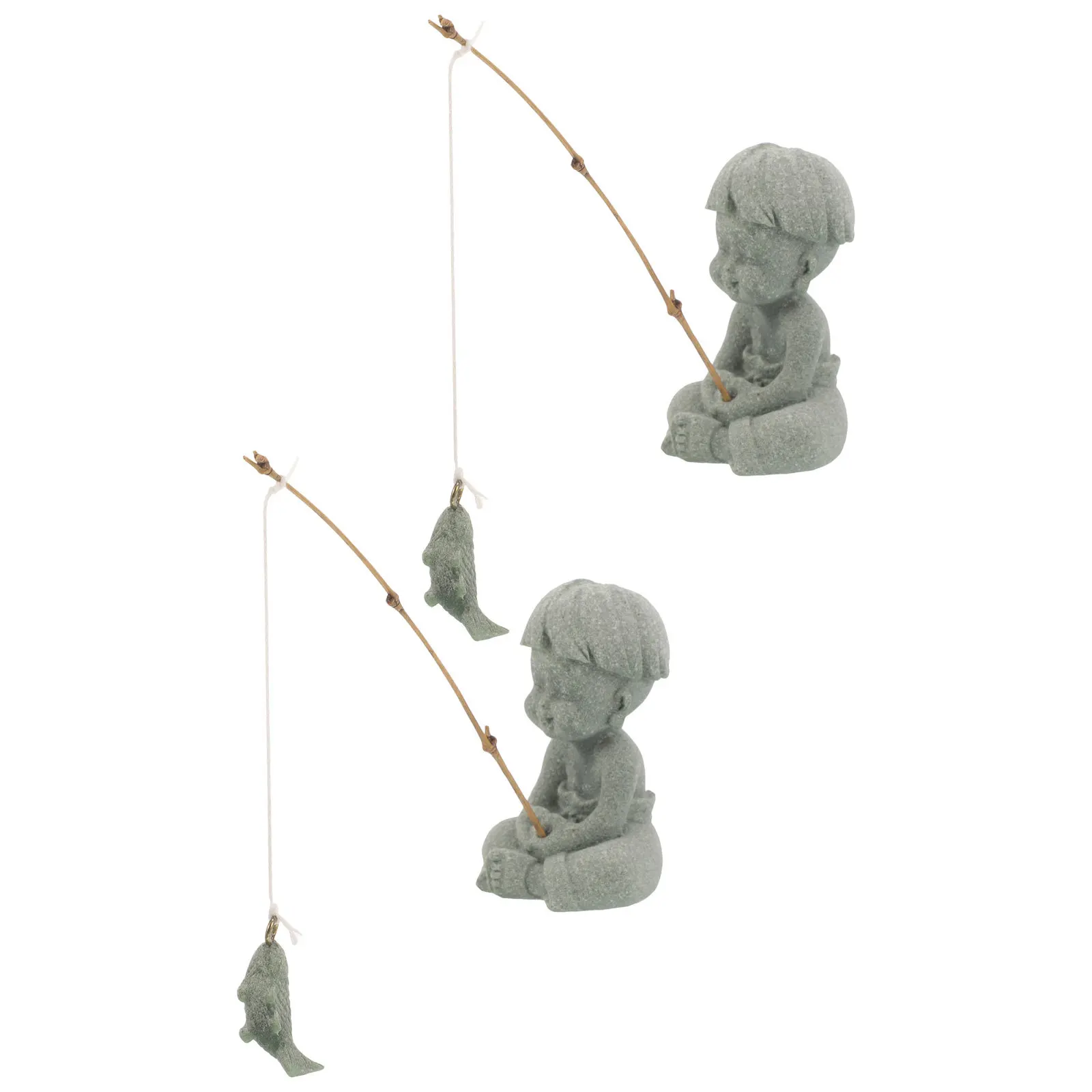 

2Pcs Miniature Boy Fishing Statue Aquarium Fisherman Cute Bonsai Fish Tank Decoration Fishing Boy Ornament Little Fisherman