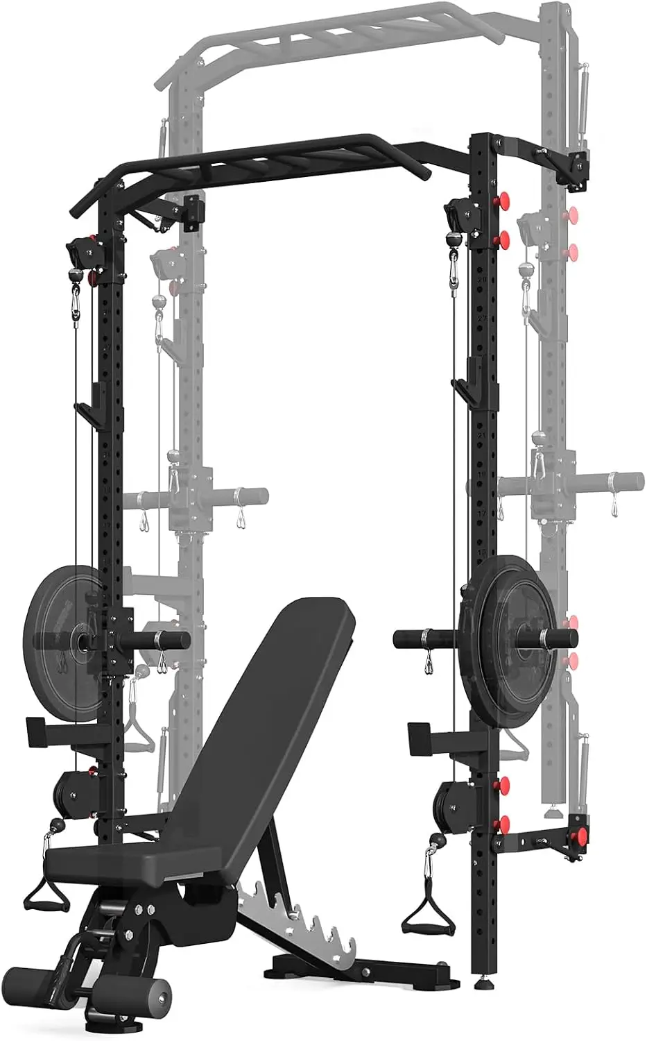 Foldable Wall Mounted Squat Rack and Power Cage with Cable Crossover System