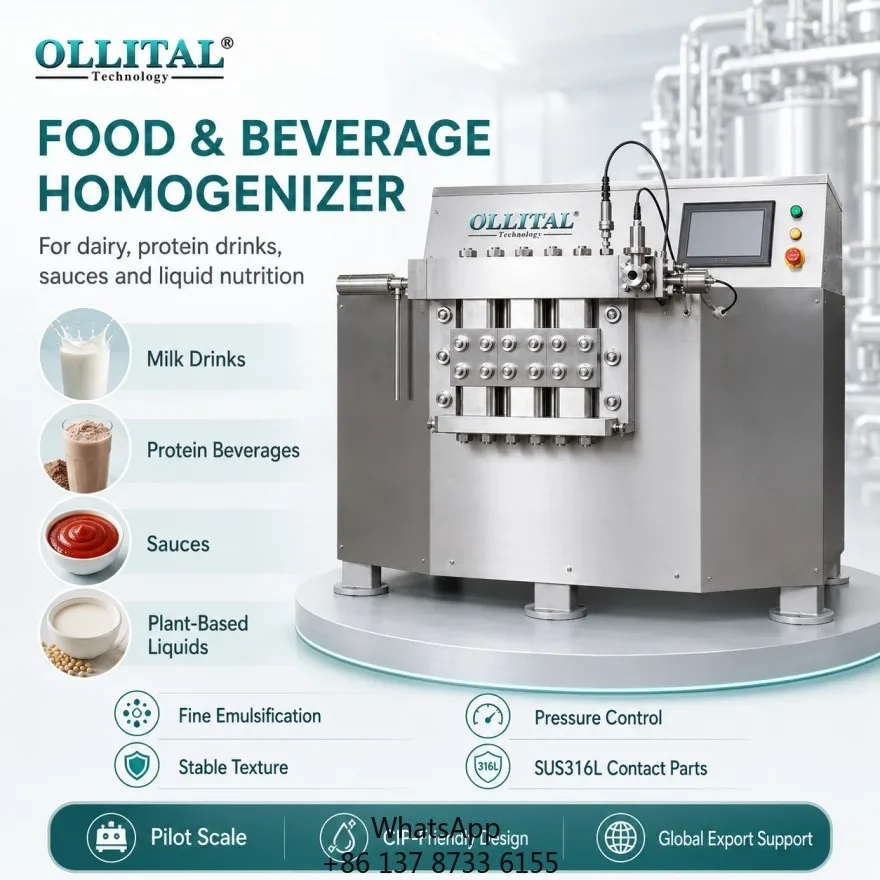 Ollital Food High Pressure Homogenizer For Milk Juice Plant Beverage With Beverage Homogenizer Processing