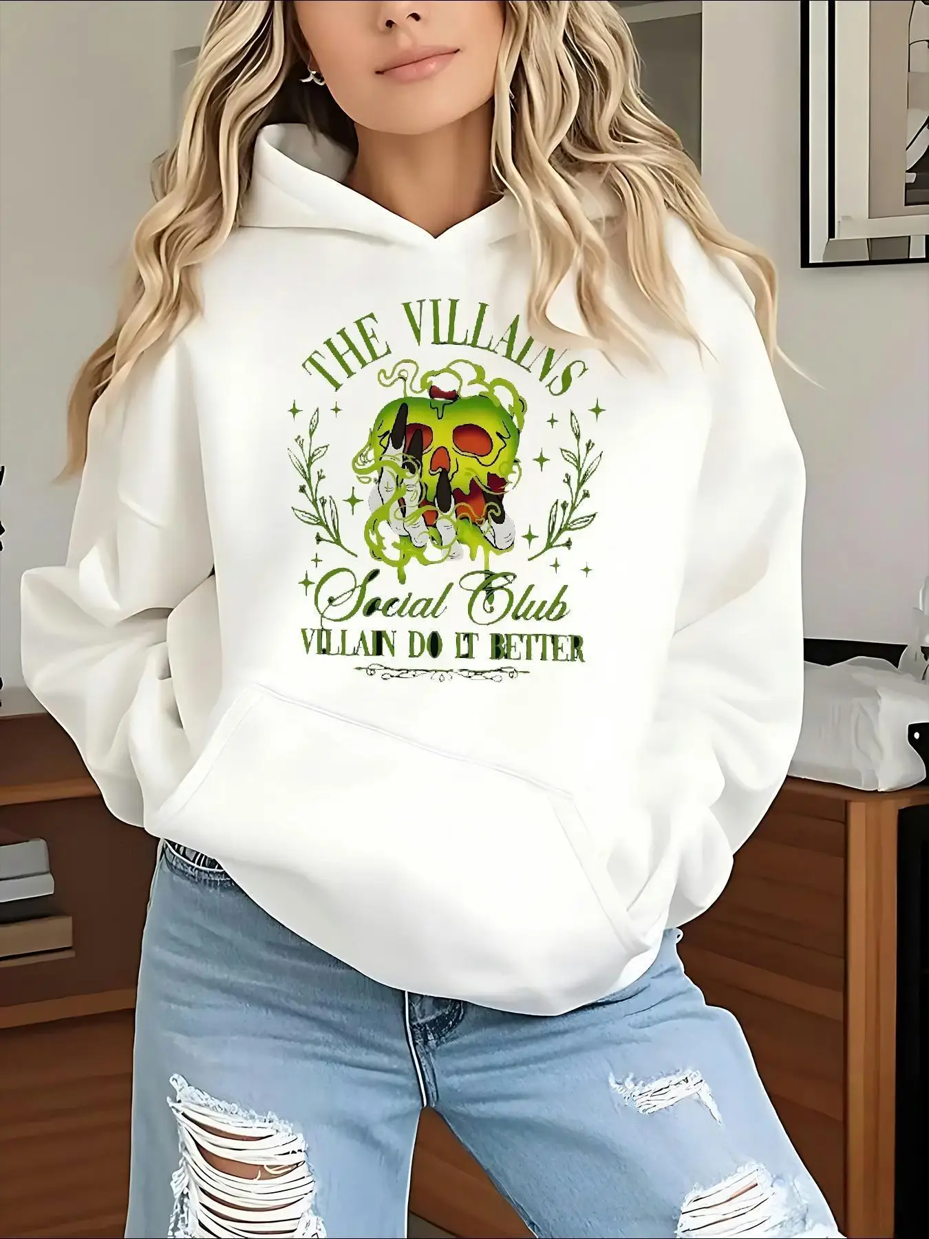 DISNEY Women's Officially Licensed Villains Social Club Hoodie - Evil Queen Apple & Maleficent Icon Design Sweatshirt