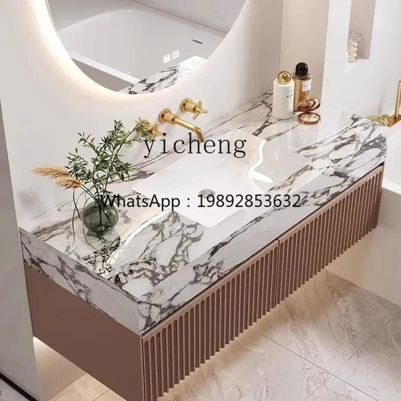 oak bathroom cabinet combination rock slab seamless integrated hand wash washbasin toilet washstand