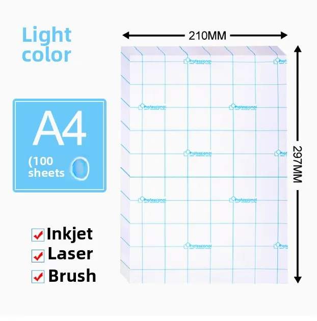 

Light Color Heat Transfer Paper A4 Size 100pcs For T-shirt Different Material Applicable