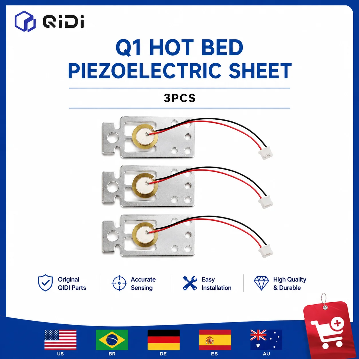 QIDI Q1 Hot Bed Piezoelectric Sheet 3PCS Replacement Sensor Parts for Q1 3D Printer Auto Leveling System