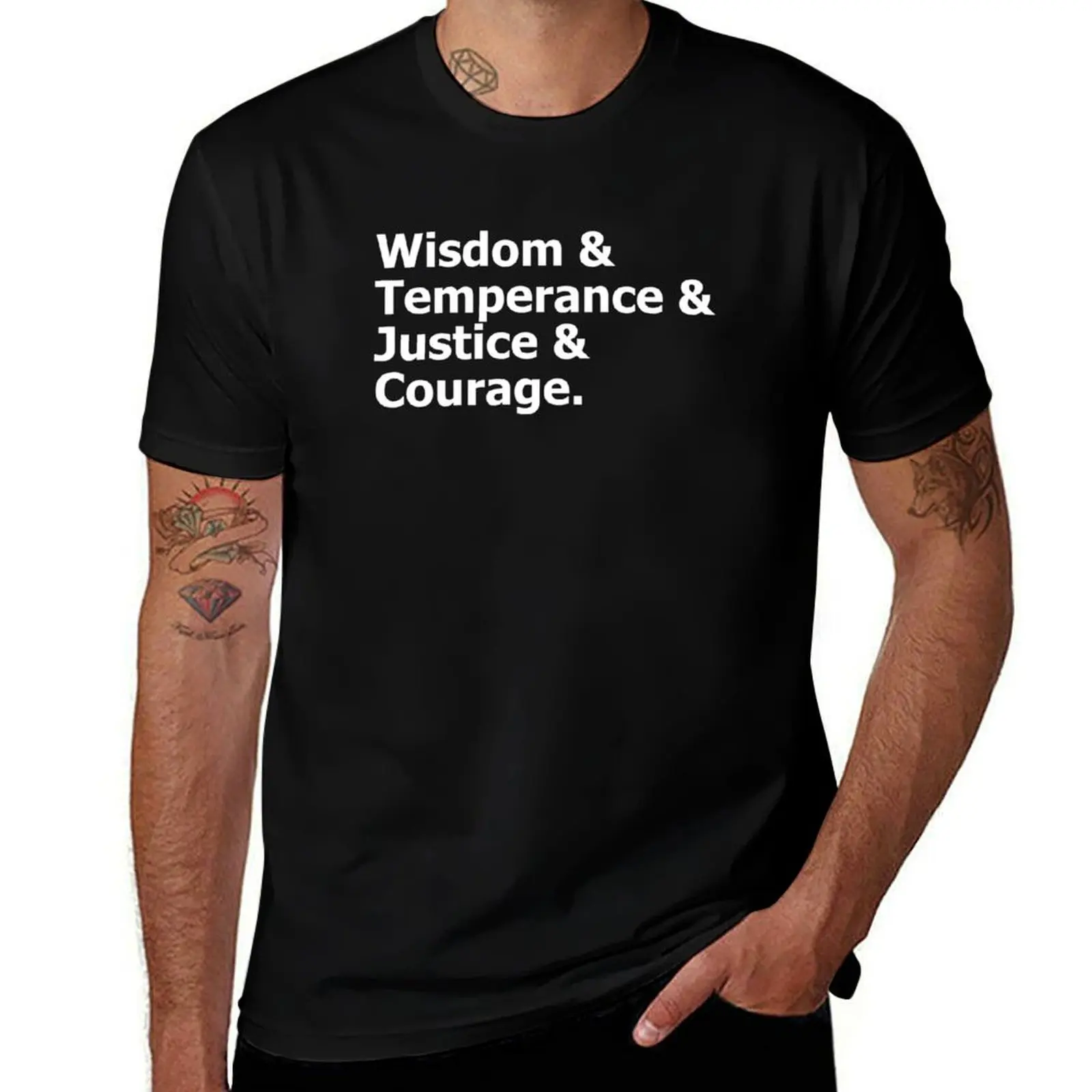 

Stoic Virtues Wisdom Temperance Justice Courage Stoicism T-Shirt man t shirt cotton high quality men t shirt cotton 100% T-shirt