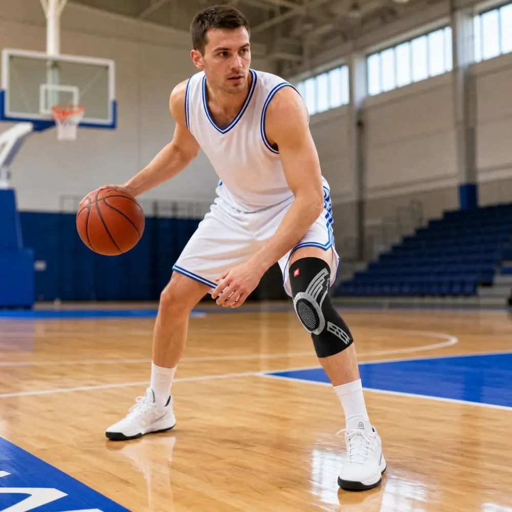 Non-Slip Compression Knee Pad Elastic Breathable Sports Knee Brace Ajustable Strap Shock- absorption Knee Support Sleeve