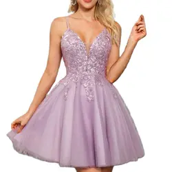 Bealegantom Short Homecoming Dresses Spaghetti Straps V-Neck Lace Up Back Mini Graudation Cocktail Prom Party Gown QA240