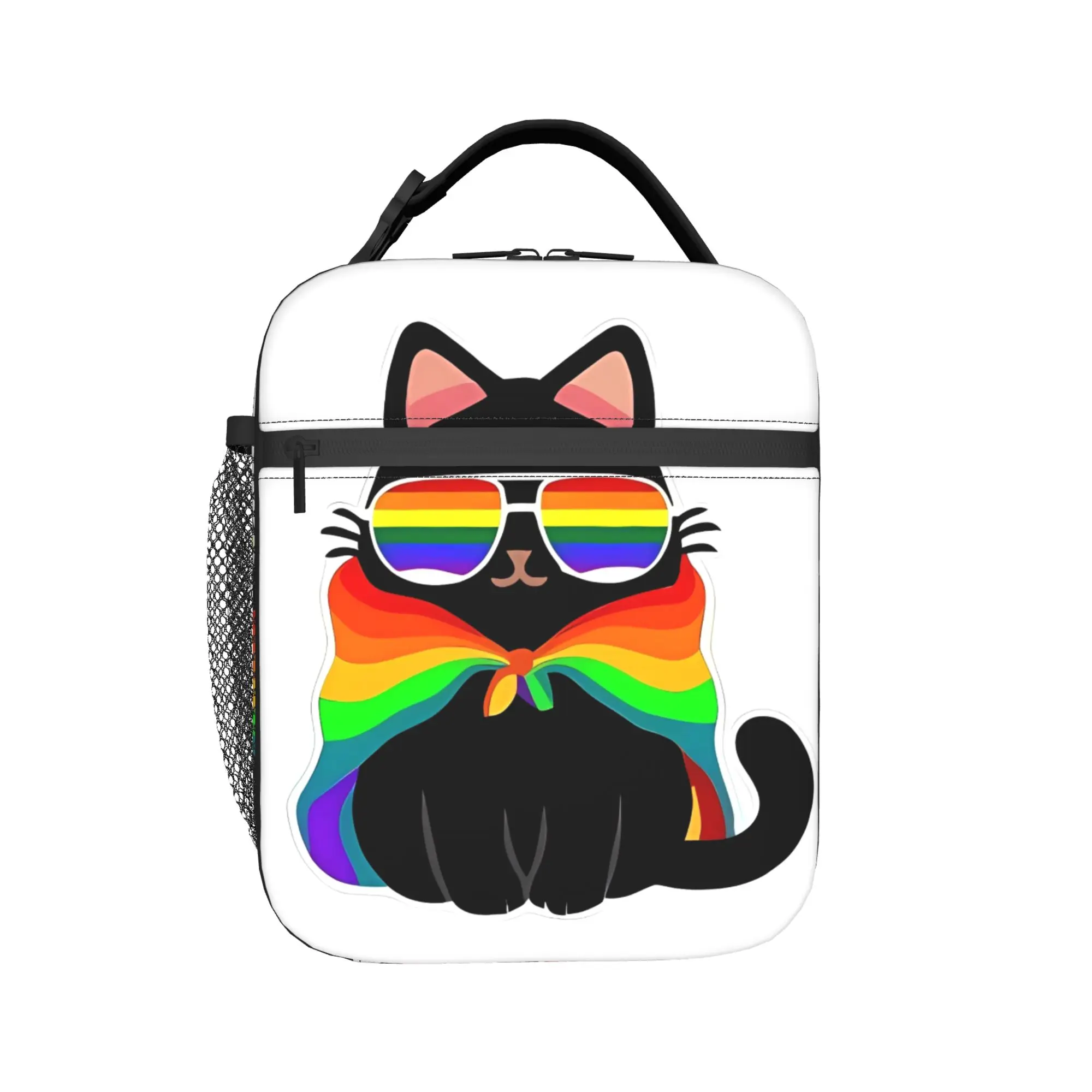 Custom Gay Pride Flag Cat Lunch Bag For Men  Outdoor Picnic Designer Lunch Box Leisure Oxford Thermal Lunch Bags