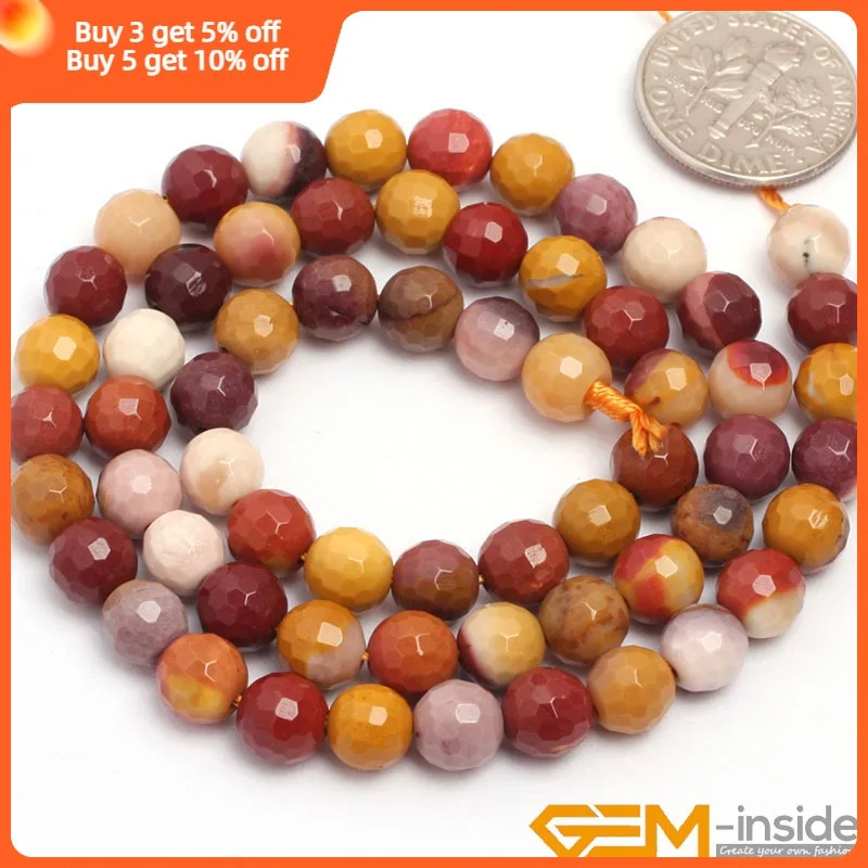 Natural Stone Mookaite Jaspers Round Faceted Bead For Jewelry Making Strand 15 Inch DIY Fashion Bracelet Beads 6mm 8mm 10mm 12mm