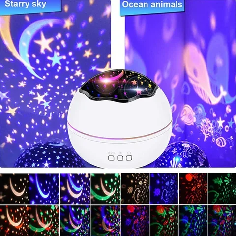 Lámpara LED giratoria con temporizador para niños y niñas, proyector de cielo estrellado, luz nocturna, decoración de dormitorio, anime, regalos