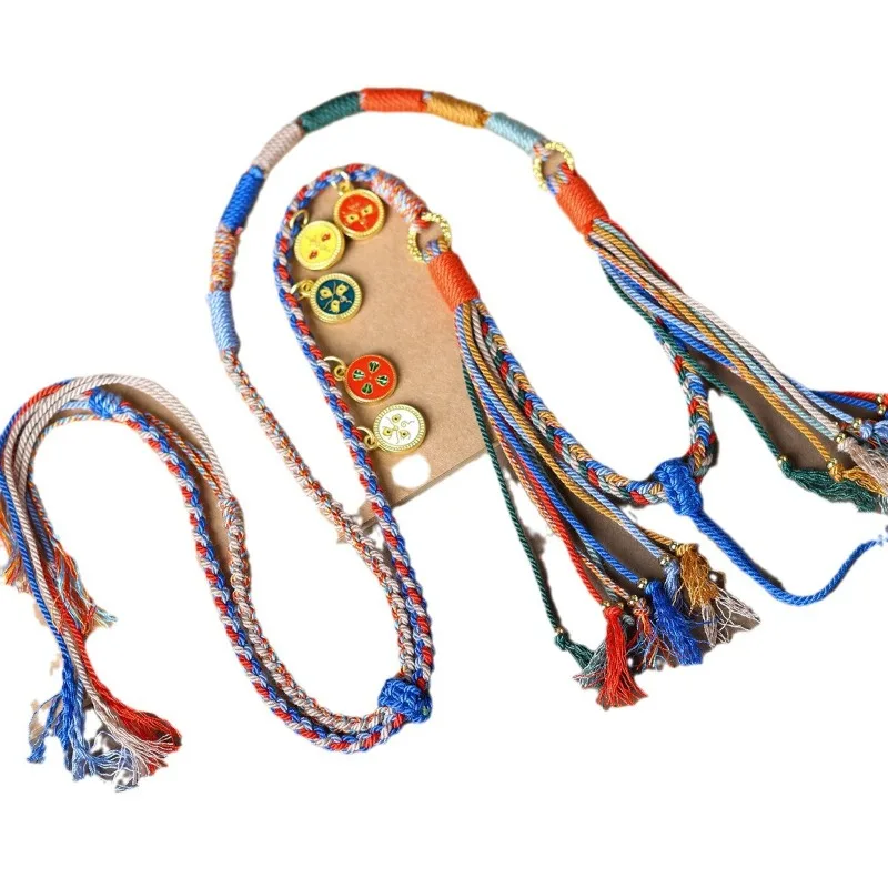 

Tibetan Hand Twisted Cotton Cord Five Wealth Gods Neckwear Universal Necklace Rope Ethnic Thangka Pendant Rope Gifts