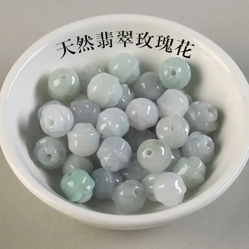

10mm Genuine Myanmar Jadeite Rose Flower Beads For Jewelry Making Diy Bracelet Beaded Necklace Charm Burma Jade Bead Accessories