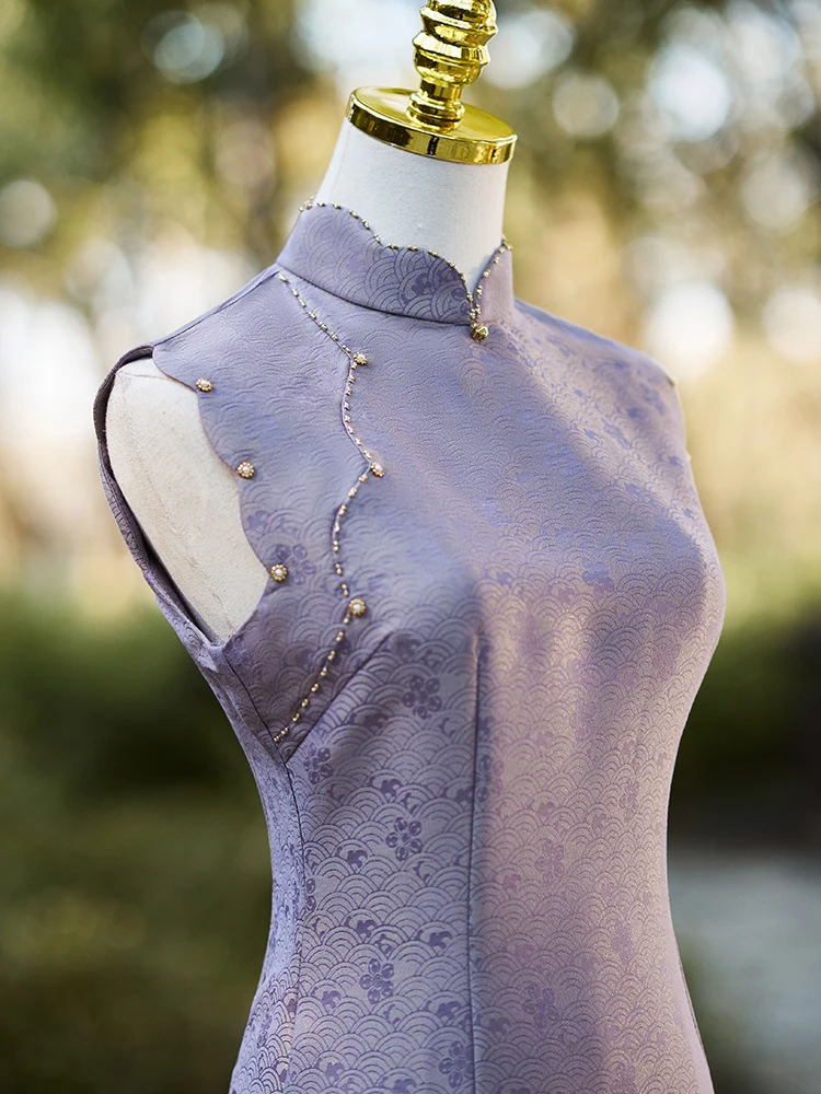 

Фиолетовый традиционный китайский костюм Dr Ele Reformed Sle для молодых женщин, красивый и элегантный, для повседневной носки.