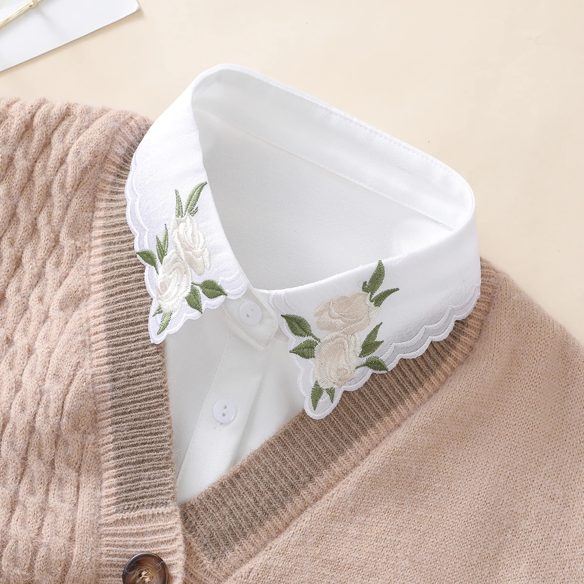 Women's Embroidered Apricot Rose Collar with Sweater Dase shirt, Versatile and Detachable decorative Chiffon Fake Collar
