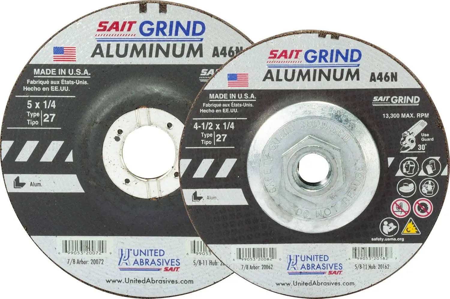 

Abrasives-SAIT 20072 A46N Aluminum Grinding Wheel (Type 27/Depressed Center) 5" x 1/4" x 7/8", 25-Pack