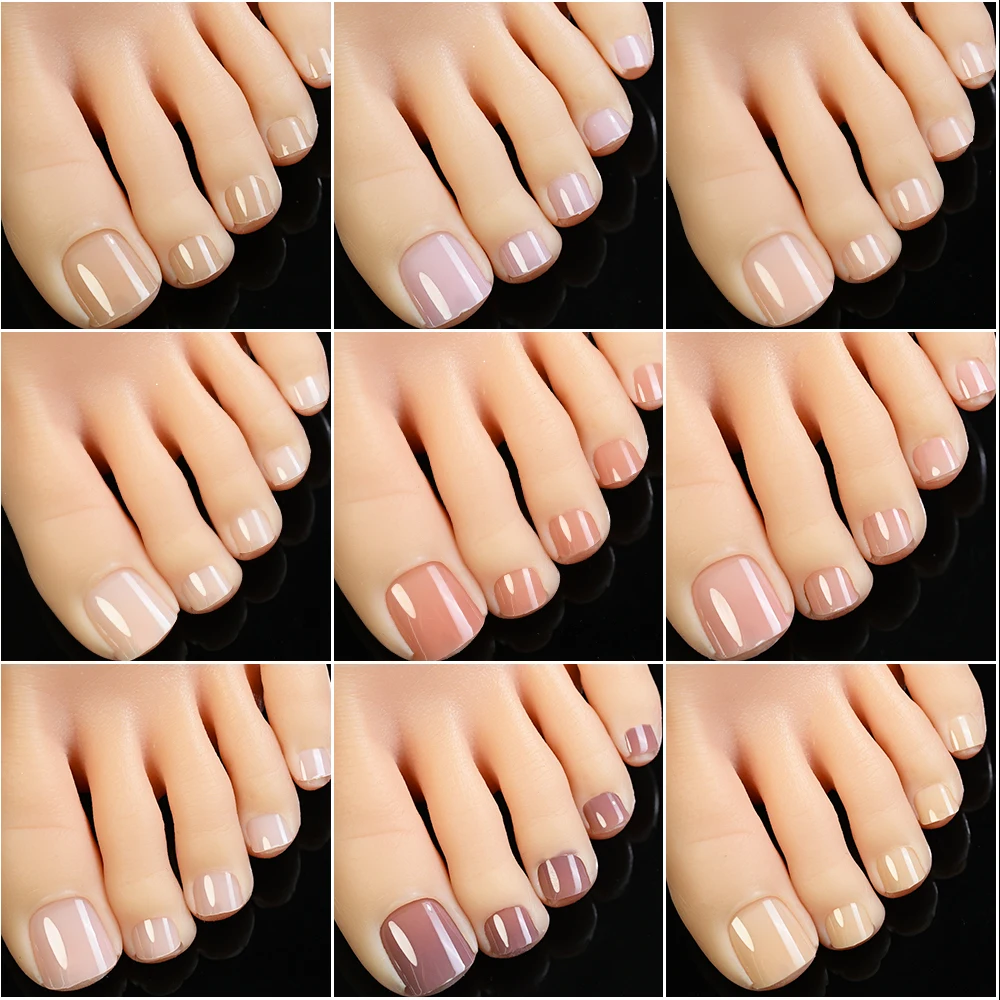 120 pçs semi-transparente série nude toe dicas de unhas curto quadrado acrílico imprensa em unhas brilhantes dicas de unhas falsas para pedicure