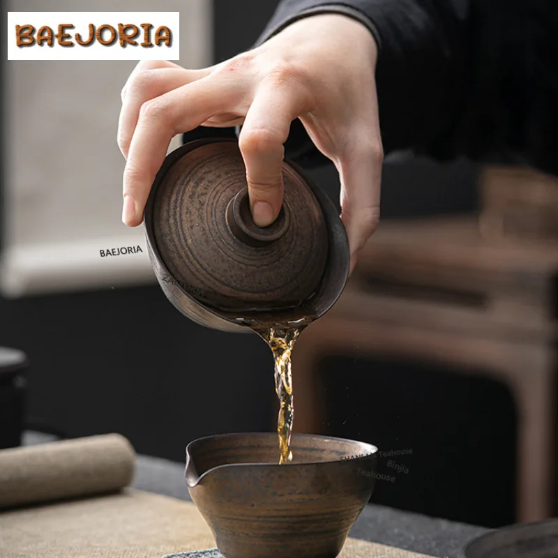 180ml Iron Glaze Gaiwan Boutique Not Hot Tea Tureen Tea Bowl With Lid Kit Tea Maker Cover Bowl Cha Accessories Decoration Craft
