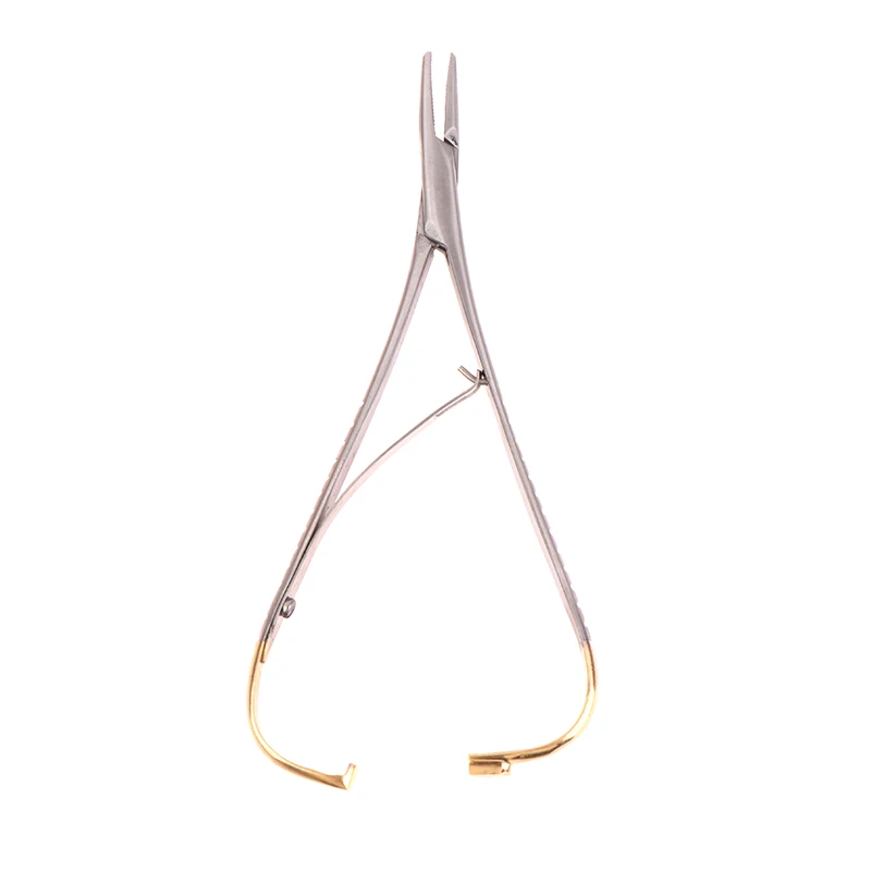 1PC Dental Stainless Steel Tweezers Needle Holder Orthodontic Plier with Gold Handle Dental Surgical Tool Instrument