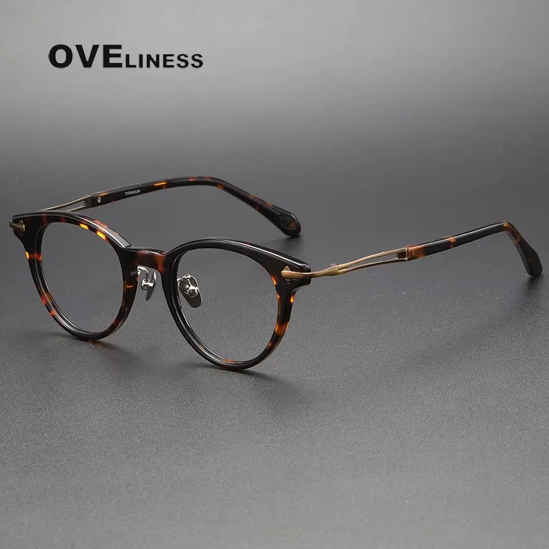 

2025 Acetate Titanium Glasses Frame for Men Women Retro Vintage Round Eyeglasses frames full Spectacles Eyewear