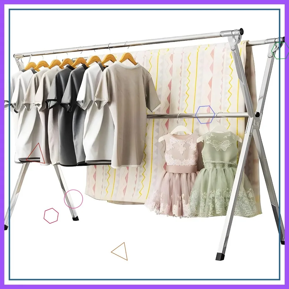 

79-дюймовая складная сушилка для одежды из нержавеющей стали с 20 крючками, сверхмощная портативная подставка для белья в помещении и на открытом воздухе