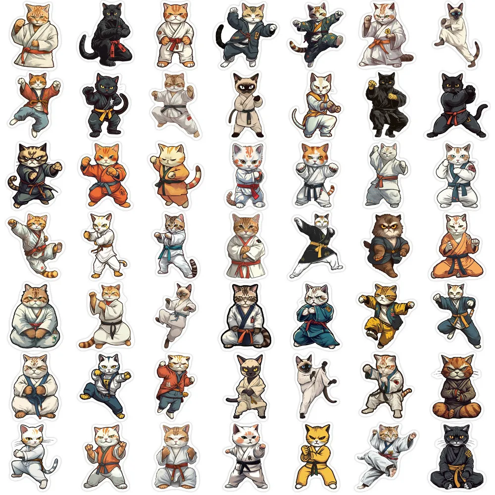 50 قطعة من ملصقات الكتابة على الجدران على شكل قطة الكونغ فو الكرتونية - ديكور مقاوم للماء للقيثارات وأجهزة الكمبيوتر المحمولة والأمتعة DIY RecordingYourLife Store