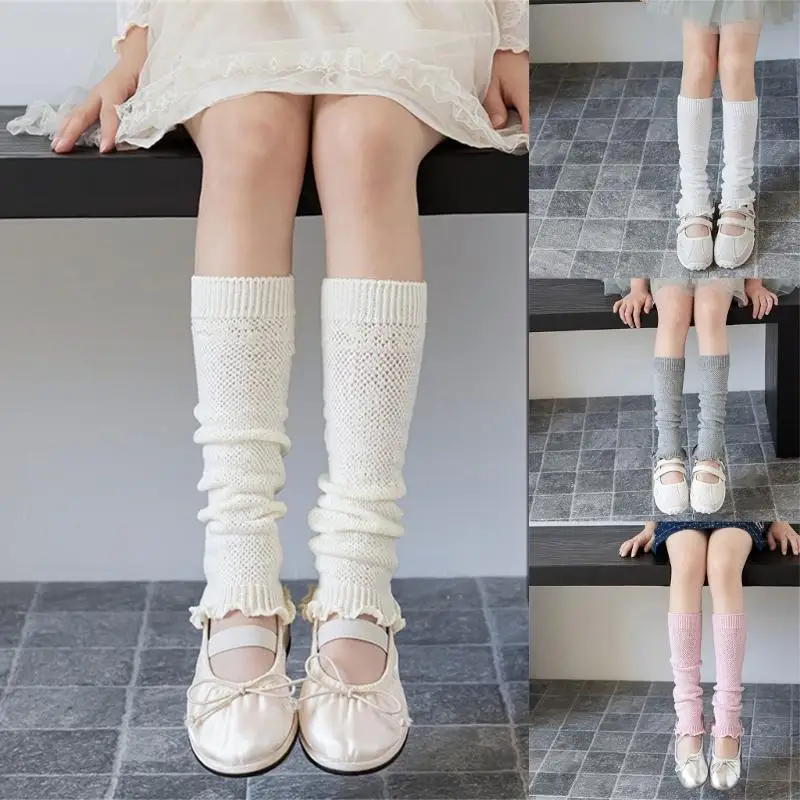 2 Piece Girls Leg Warmer Comfortable Cotton Blend Fabric Decorative Lace Trim Leg Sleeves for Fall & Winter A2UB
