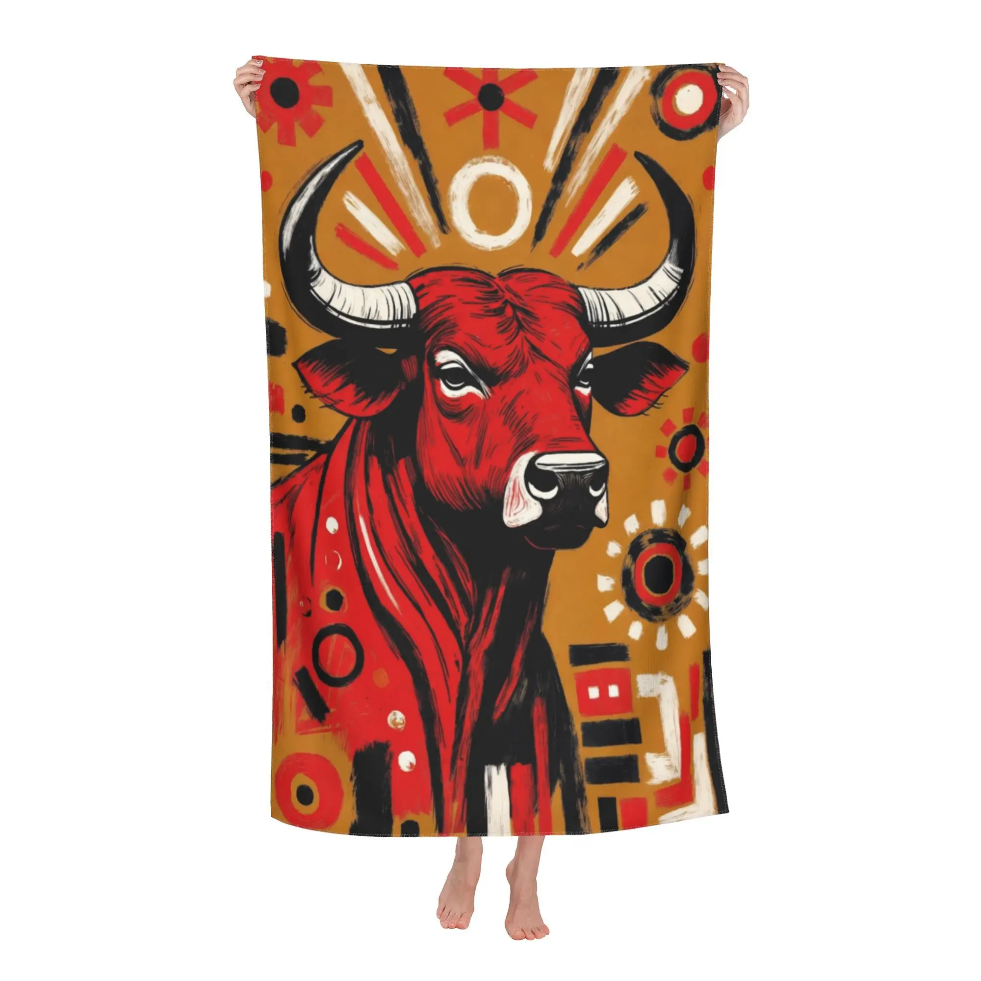 Toalla de playa grande de primera calidad, 70x140cm, estampado de calavera de toro rojo, toalla de piscina, accesorio de baño de verano, regalo de vacaciones para playa tropical