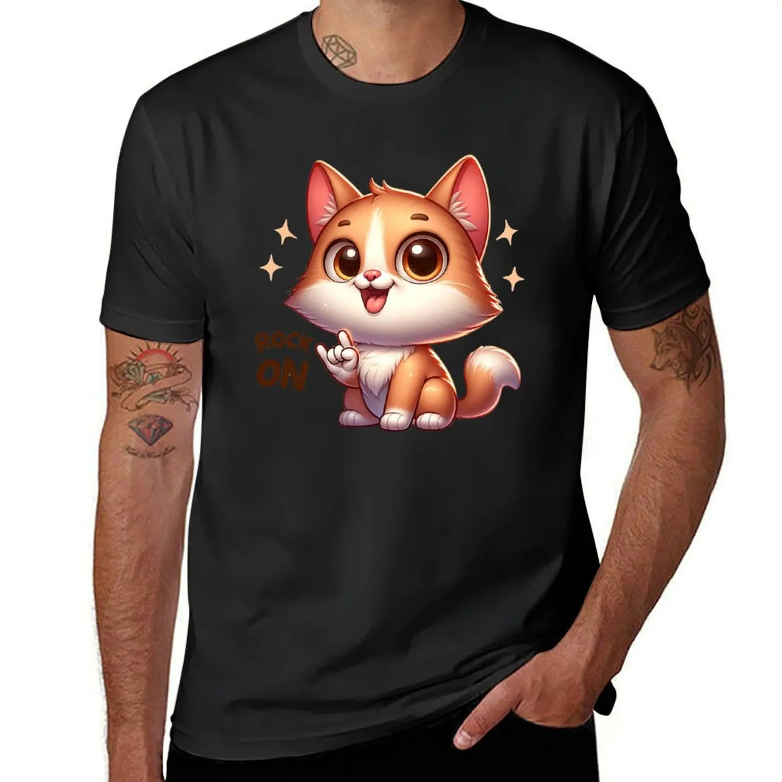 

Rock On Kitty: A Feline Adventure in the World of Music T-Shirt anime Short sleeve tee men clothing