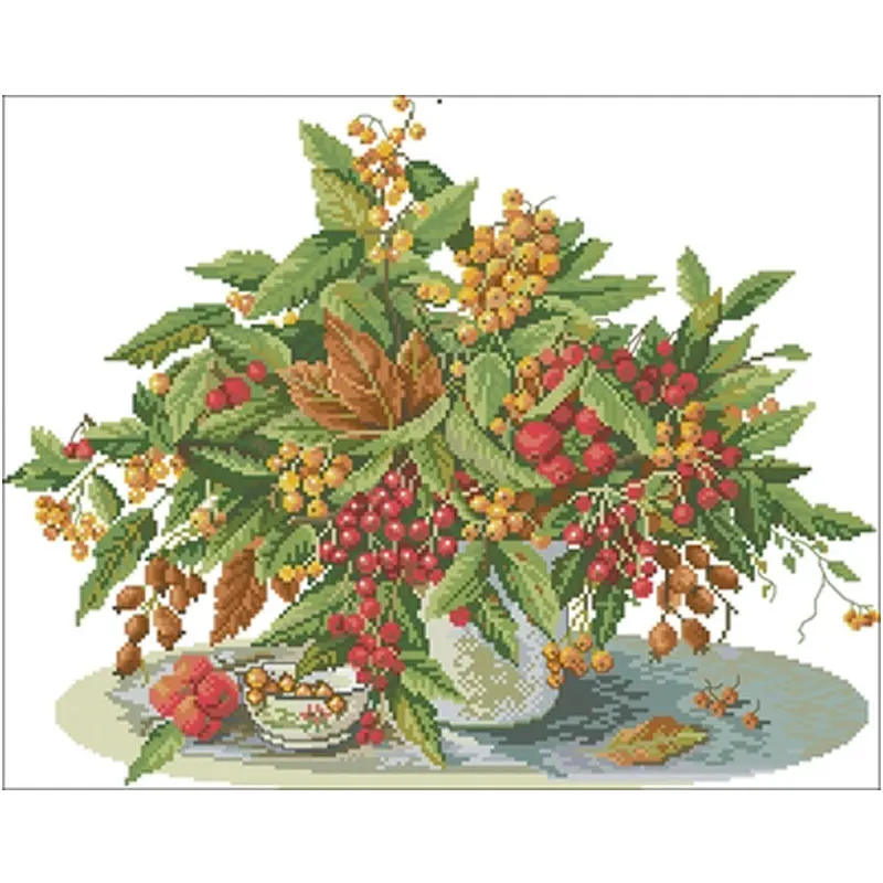 Counted Cross Stitch Kits, Berry Bouquet Patterns, Embroidery Needlework Sets, DIY Chinese Cross Stitch, 22CT, 14CT, 18CT