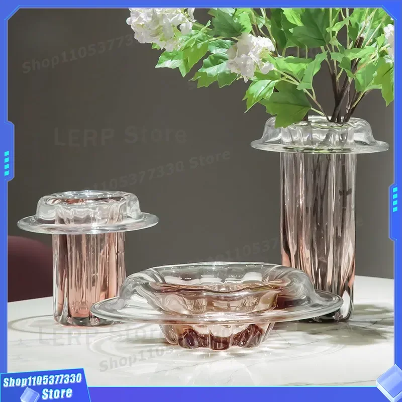 Modern Designer Glass Vase High End Glazed Flower Ware Soft Decoration for Living Room Fruit Plate Dried Nut Bowl Home Decor