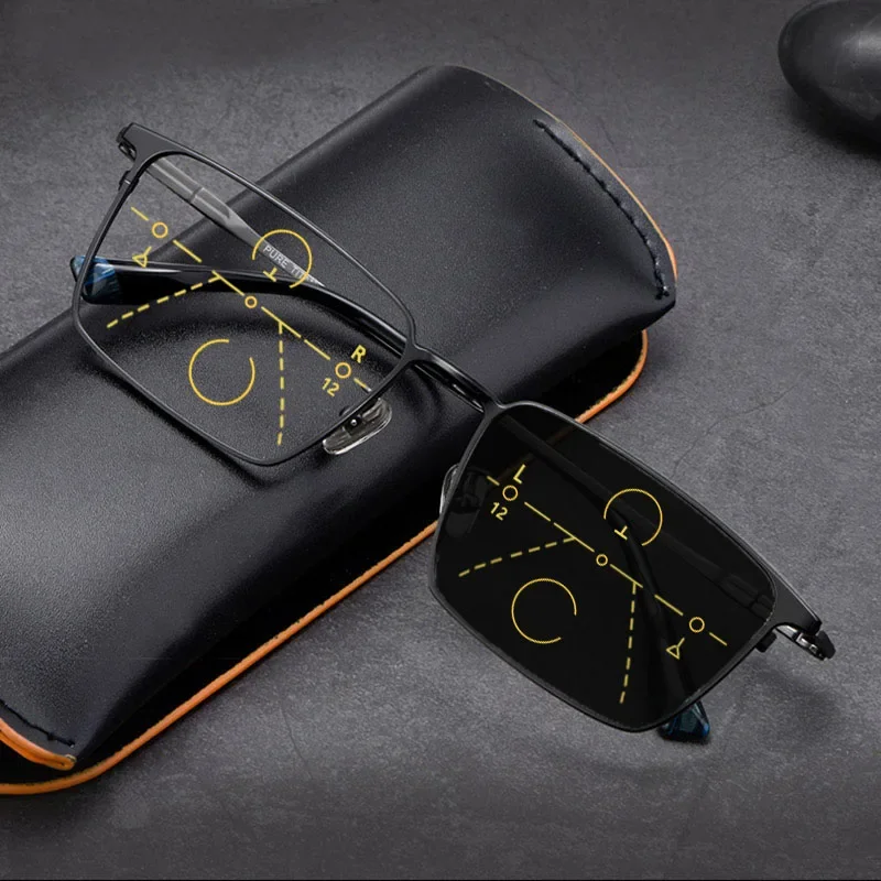 

Photochromic Progressive Reading Glasses Men Pure Titanium EyeGlasses Retro Frame Square Far Near eyewear +125 175 Customized