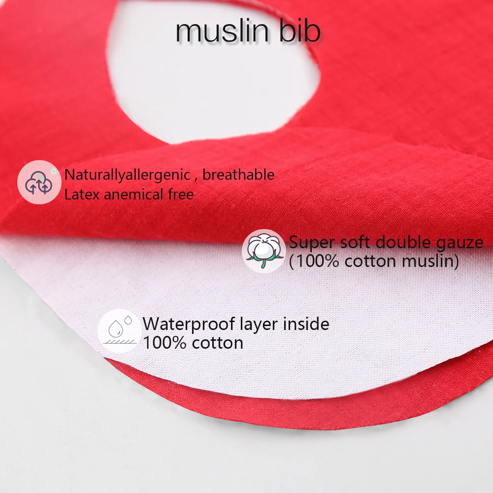 12Sets/Lot Muslin Cotton Baby Bib for Newborn Boy Girl Solid Lace Button Adjustable Saliva Towel Feeding Food Eating Burp Cloth