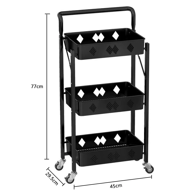 Folding Shelf 3 Layers Trolley Movable Storage Rack with Wheels Kitchen Bathroom Multifunction Metal Foldable Storage Shelves