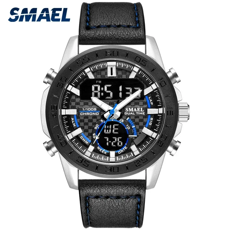 

SMAEL Military Watch Men Quartz Wristwatches Leather Watch Band Waterproof reloj hombre SL-1407 Fashion Watches Digital Clock