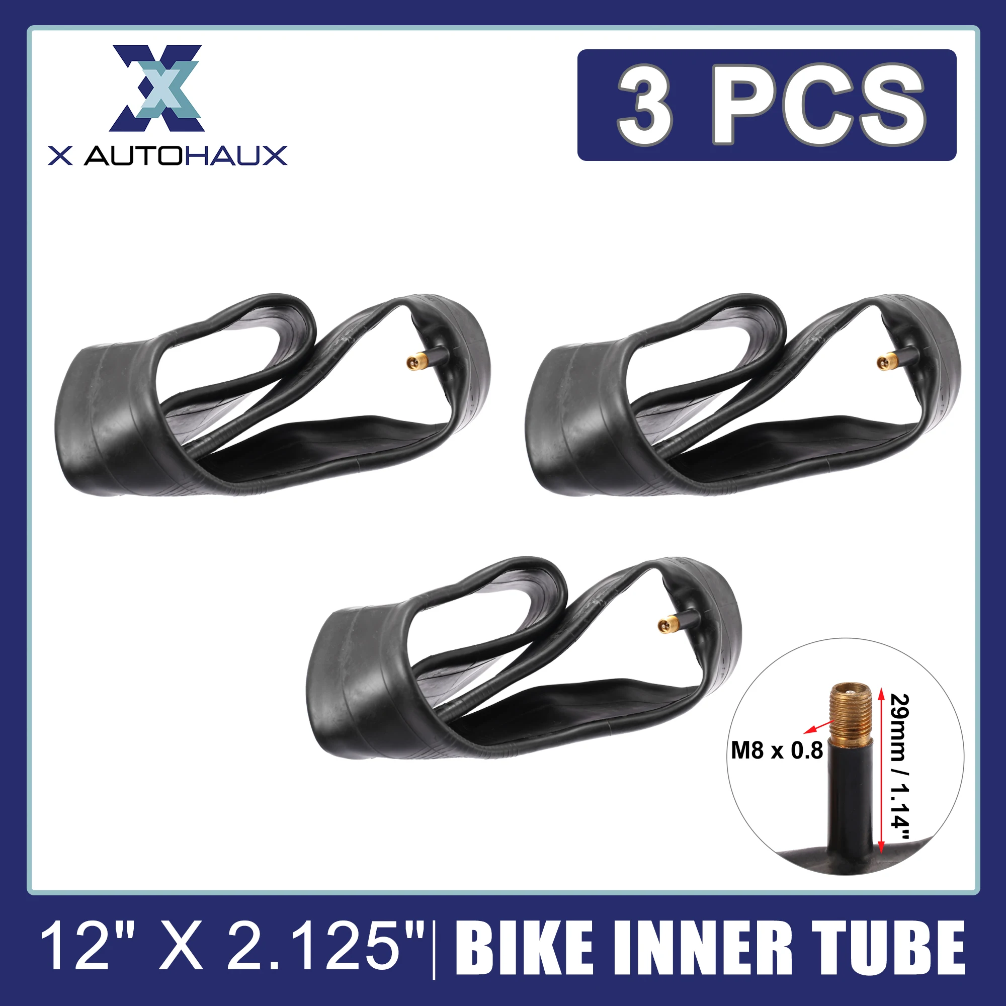 X Autohaux 3 Pcs Bike Inner Tube Rubber Schrader Straight Valve Bicycle MTB Inner Tube Black 12