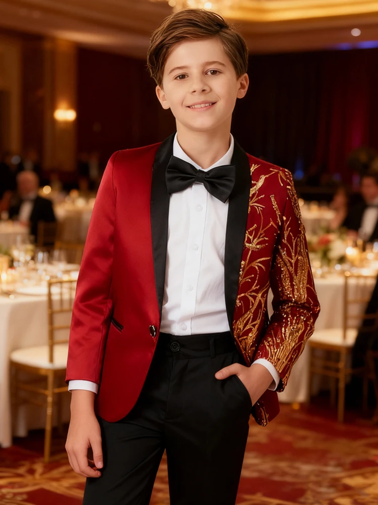 

Children's gradient Sequin suit Boys Dress Catwalk Costume Sequins Small Host Stage Model Handsome Children's Clothing jacket