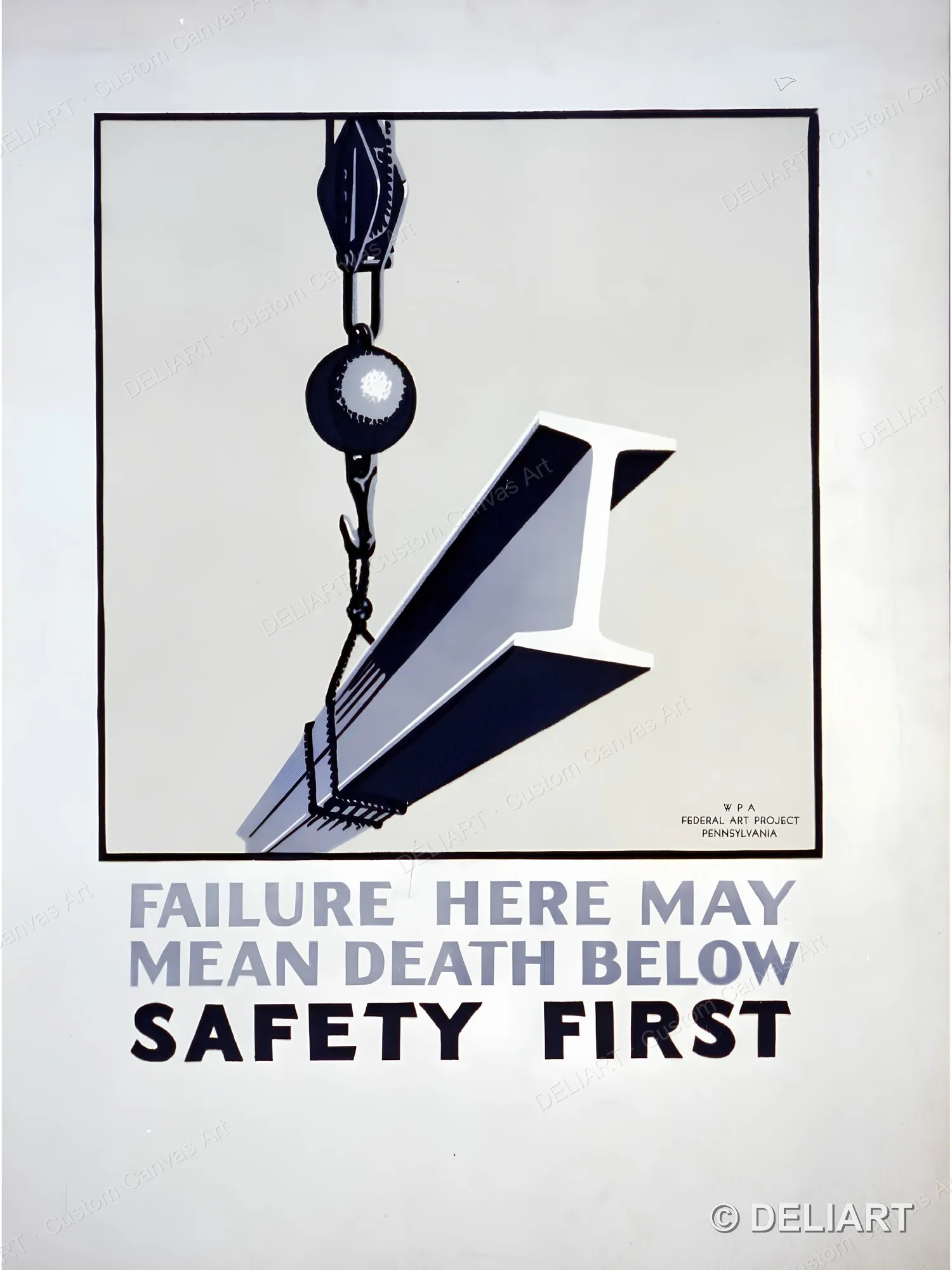 Failure here may mean death below Safety first Vintage WPA Canvas Wall Art Poster Print Retro 1930s Federal Art Project Unframed