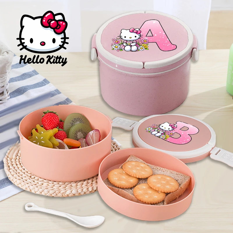 

Sanrio Hello Kitty соломенный ланч-бокс, 2-слойный чехол для защиты окружающей среды, контейнер для еды с надписью A-Z, модный чехол для закусок с героями мультфильмов, подарок